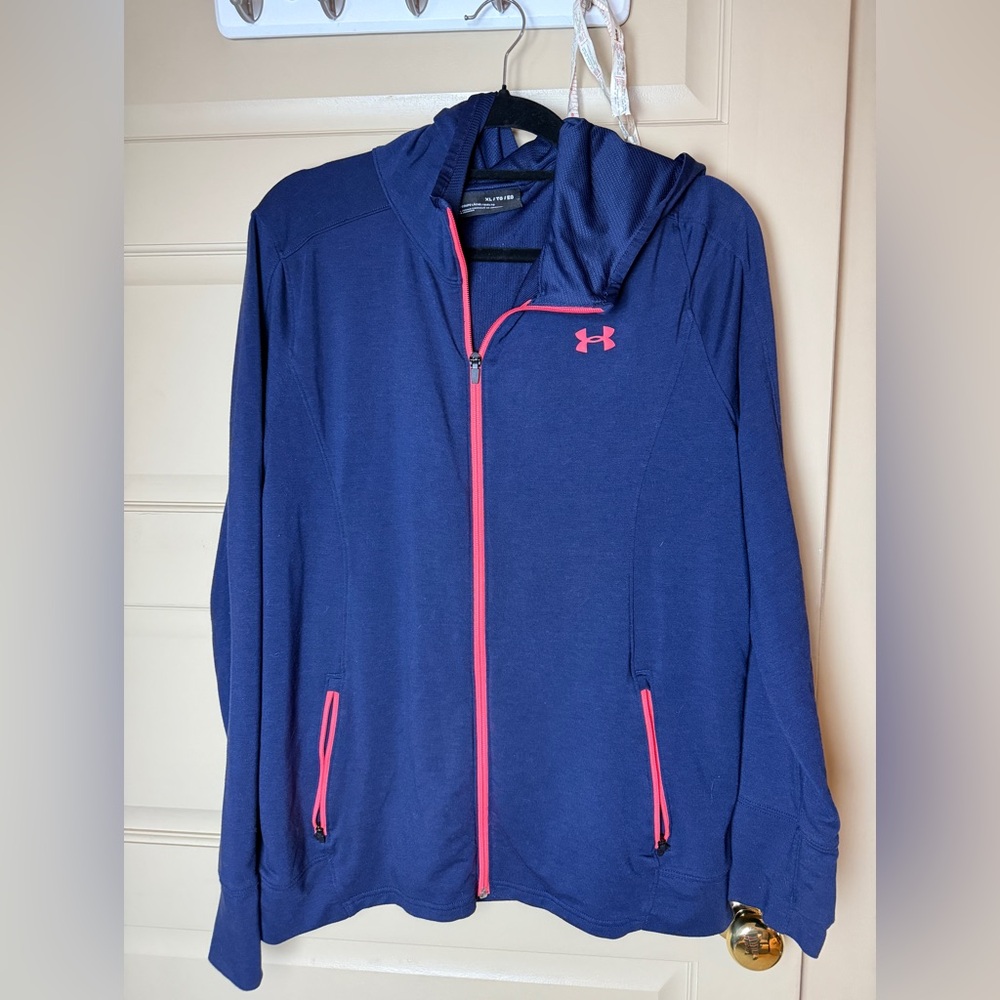 Under Armour Navy and Coral Zip-Up Jacket, women’s XL